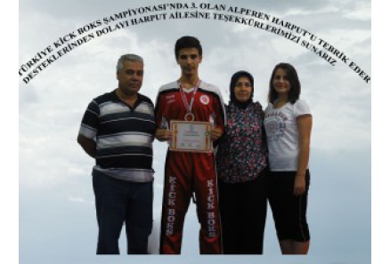 TÜRKİYE KICK BOKS ŞAMPİYONASINDA 3. OLAN SPORCUMUZ ALPEREN HARPUT
