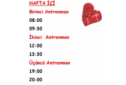 KICK BOKS TÜRKİYE ŞAMPİYONASI HAFTA İÇİ ÇALIŞMA SAATLERİMİZ